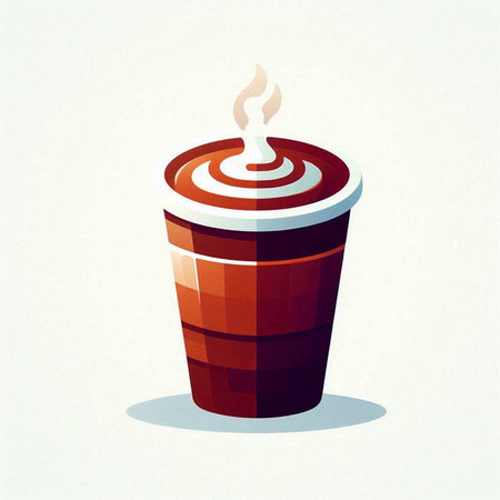 Illustration of a hot coffee in a paper cup on a white backgroundのイラスト素材