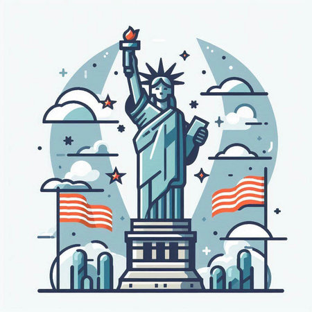 Statue of Liberty, New York City, USA. Vector illustrationのイラスト素材
