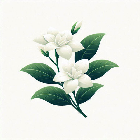 White jasmine flowers on a white background. Vector illustration.のイラスト素材