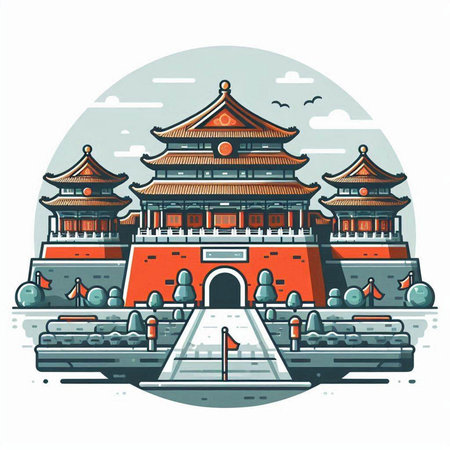 Hangzhou China ancient city. Vector illustration in flat style.のイラスト素材