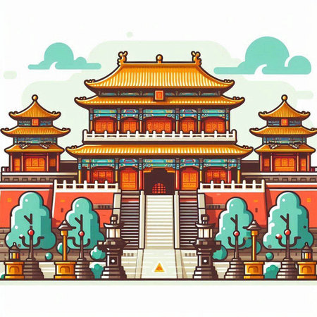 Ancient buildings in the style of Chinese art. Vector illustration for your designのイラスト素材