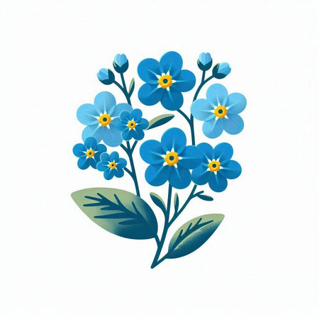 Blue forget-me-not flowers isolated on white background. Watercolor illustrationのイラスト素材