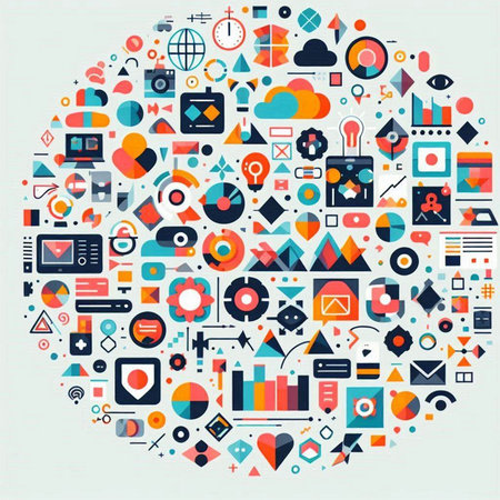 Flat design business and technology icons set in circle. Vector illustrationのイラスト素材