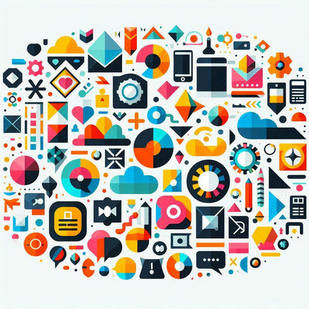 Abstract colorful geometric background with icons. Vector illustration. Eps 10.のイラスト素材