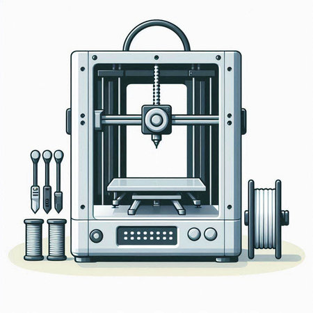 3D printer. Vector illustration. Isolated on white background.のイラスト素材