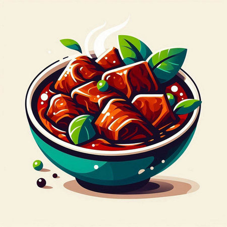 Illustration of a bowl of beef sashimi on a white backgroundのイラスト素材