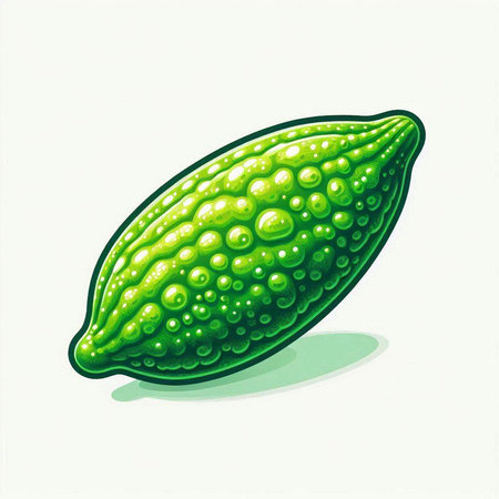 Illustration of a green bitter melon on a white background.のイラスト素材
