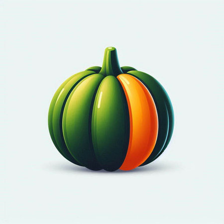 Illustration of a green and orange pumpkin on a white background.のイラスト素材