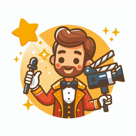 Illustration of a TV host holding a microphone and shooting a starのイラスト素材