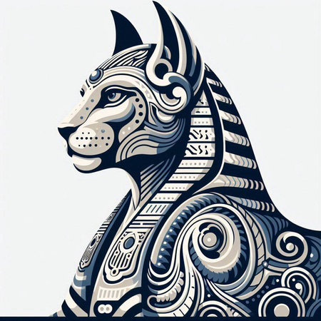 The head of the dog with a pattern in the style of the ancient Egyptian mythology.のイラスト素材