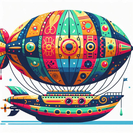 Illustration of a Colorful Airship in the Shape of a Globeのイラスト素材