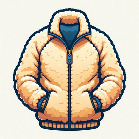 Vector illustration of a warm winter jacket with a hood on a white backgroundのイラスト素材