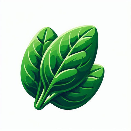 Illustration of two fresh green spinach leaves isolated on white background.のイラスト素材