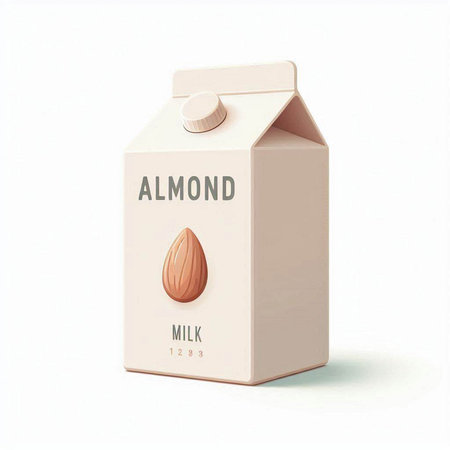 Almond milk in a carton box on a white background.のイラスト素材