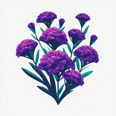 Bouquet of purple flowers on a white background. Vector illustration.のイラスト素材