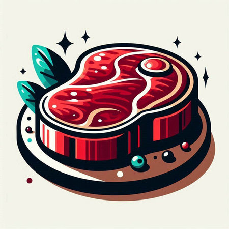 Steak on a round plate. Vector illustration in retro style.のイラスト素材