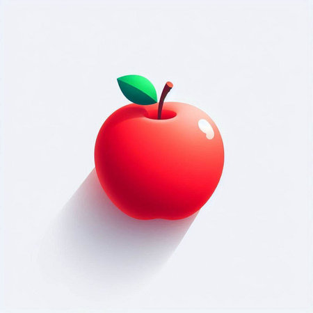 Red apple with green leaf on white background. 3D illustration.のイラスト素材