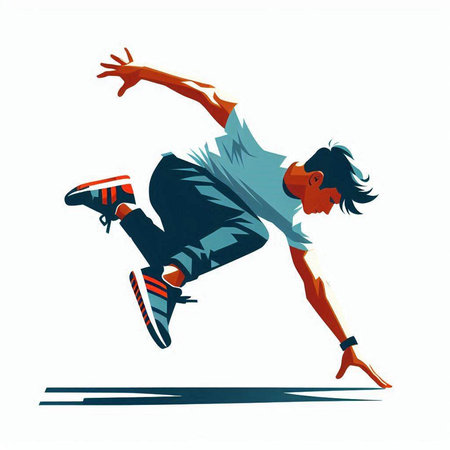 Vector illustration of a young breakdancer jumping isolated on white backgroundのイラスト素材