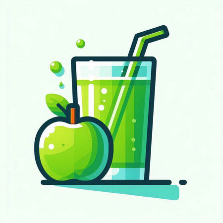 Green smoothie in glass with straw and apple, vector illustration.のイラスト素材