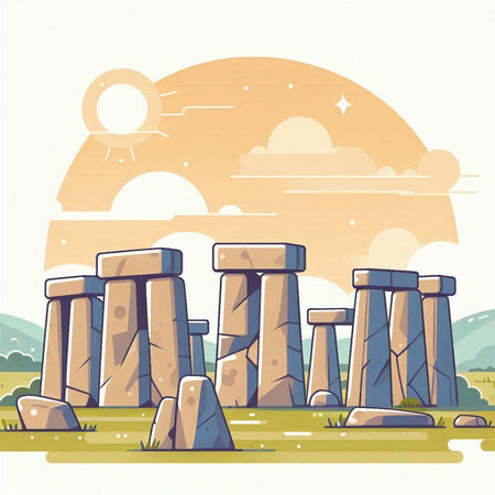 Stonehenge, England, United Kingdom, Europe. Vector illustration.のイラスト素材