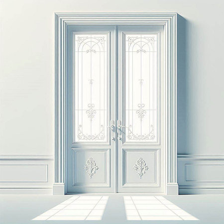 Illustration of classic interior with door and window. 3D renderingのイラスト素材