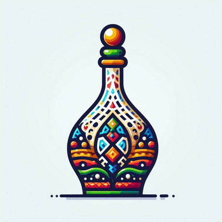 Vector illustration of a bottle of wine. Colorful ethnic ornament.のイラスト素材