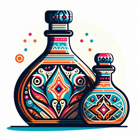 Colorful vector hand drawn illustration of a bottle with a pattern.のイラスト素材