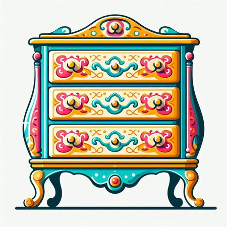 Illustration of a chest of drawers with decorative ornamentsのイラスト素材