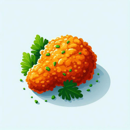 Illustration of fried chicken leg with parsley on a blue backgroundのイラスト素材