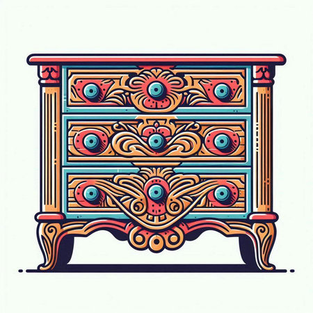 Illustration of a chest of drawers with decorative ornament. Vectorのイラスト素材