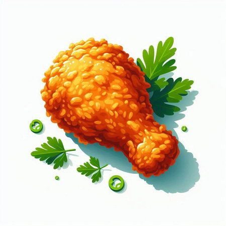Illustration of fried chicken leg with parsley on white background.のイラスト素材