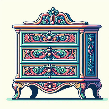 Retro chest of drawers in Victorian style. Vector illustration.のイラスト素材