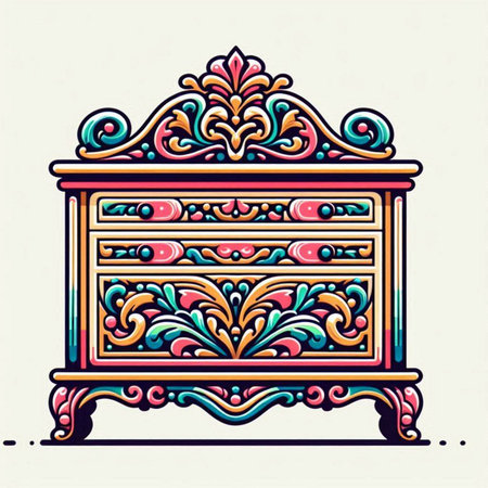 Vector illustration of a vintage chest of drawers in retro style.のイラスト素材
