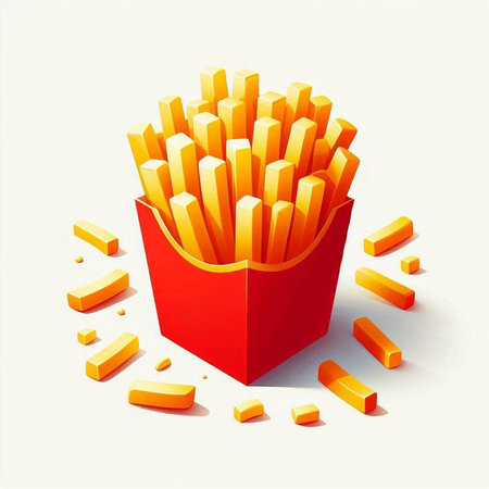French fries in a red box on a white background. Vector illustration.のイラスト素材