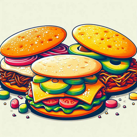 Fast food vector illustration of hamburgers and cheeseburgersのイラスト素材
