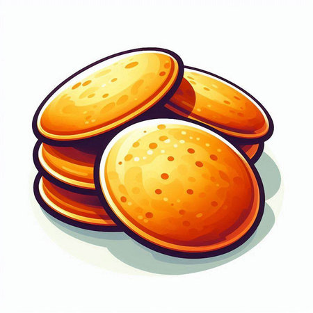 Illustration of a stack of round cookies on a white background.のイラスト素材