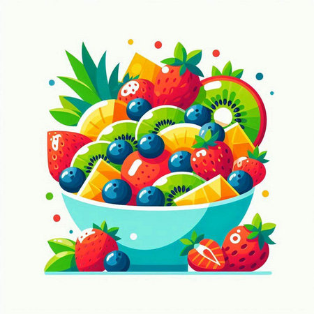 Fruit salad in a bowl. Healthy food. Vector illustration.のイラスト素材
