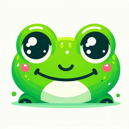 Cute cartoon green frog on a white background. Vector illustration.のイラスト素材