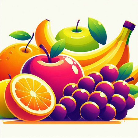 Fruit background with apples, grapes and oranges. Vector illustration.のイラスト素材