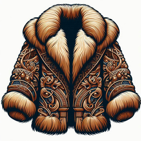 Viking style fur coat. Vector illustration. Isolated on white background.のイラスト素材