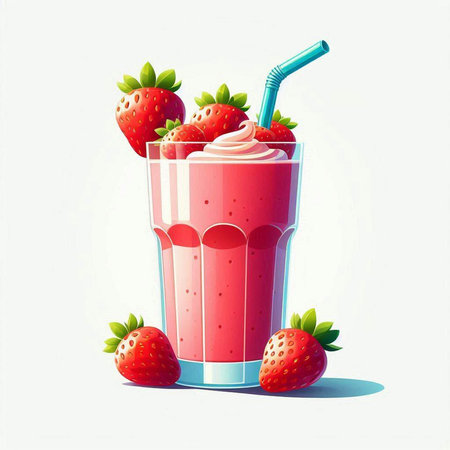 Strawberry milkshake in a glass. Vector illustration.のイラスト素材