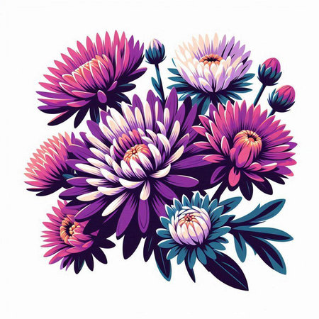 Beautiful bouquet of chrysanthemums. Vector illustration.のイラスト素材