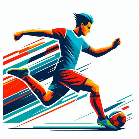 Soccer player with ball, vector illustration on a white background.のイラスト素材