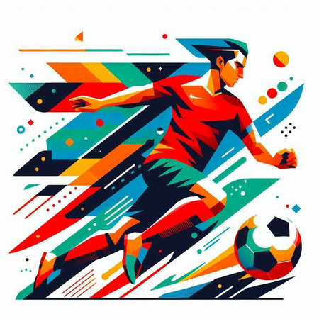 Soccer player with ball in action. Colorful vector illustration.のイラスト素材
