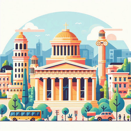 Vector illustration of the famous building of the Academy of Athens, Greeceのイラスト素材