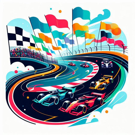 illustration of a racing car on a race track, vector illustrationのイラスト素材