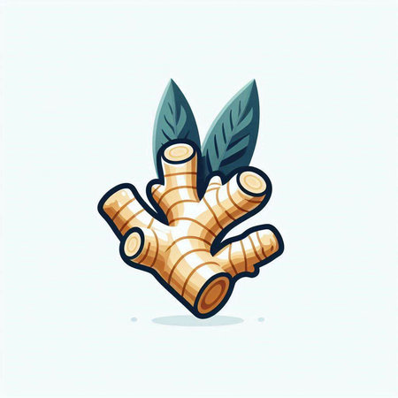 ginger root and leaves vector illustration isolated on white background. flat cartoon style.のイラスト素材