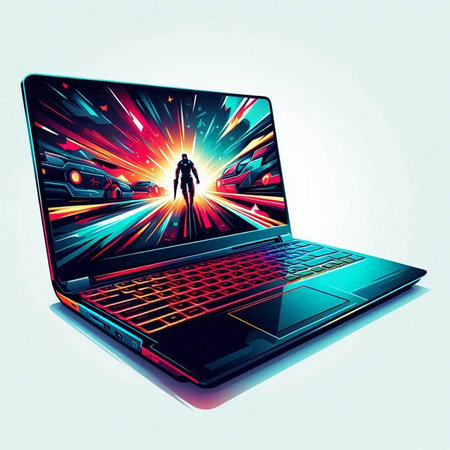 laptop with a man and a woman on the screen, vector illustrationのイラスト素材