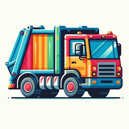Colorful dump truck isolated on white background. Flat vector illustration.のイラスト素材