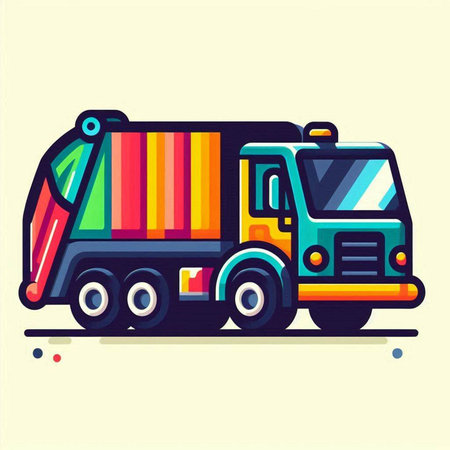 Garbage truck. Colorful vector illustration in flat cartoon style.のイラスト素材